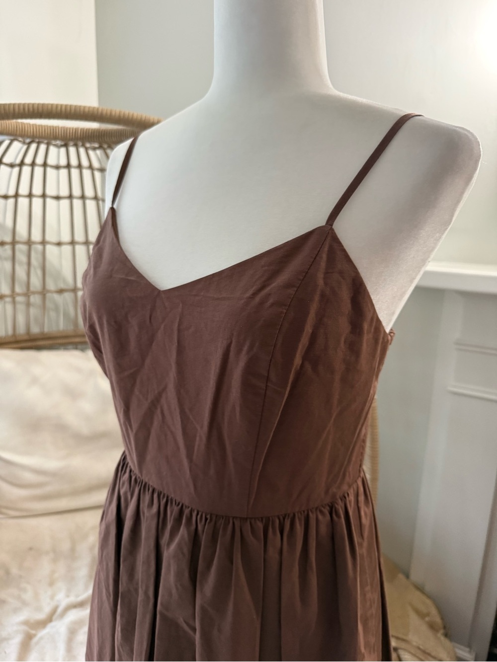 Calypso St Barth Brown Eyelet Midi Dress Smocked Back Spaghetti Strap 8 - Picture 2 of 8